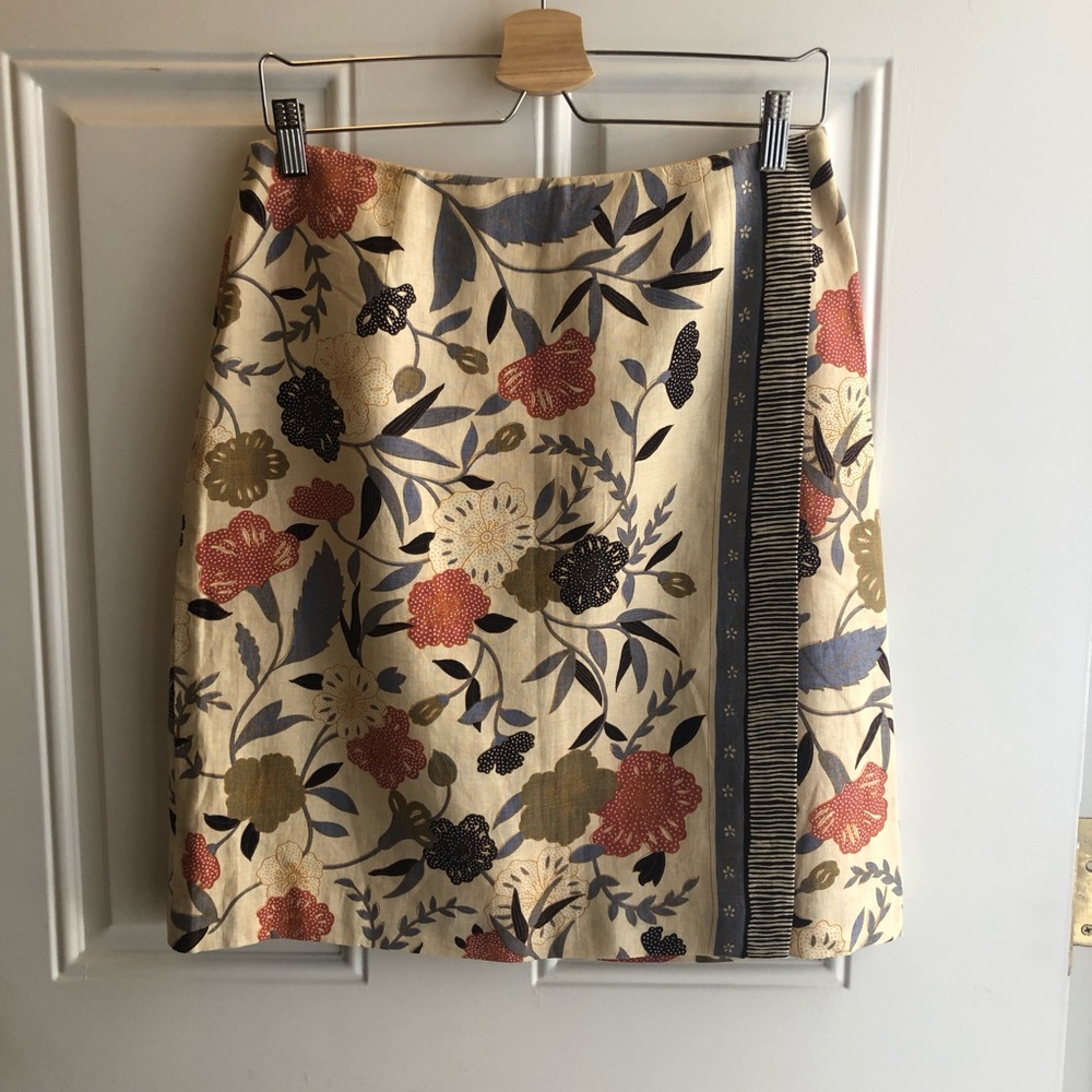 Vintage Liz Claiborne Cream Faux Wrap Skirt with Multicolor Floral Print